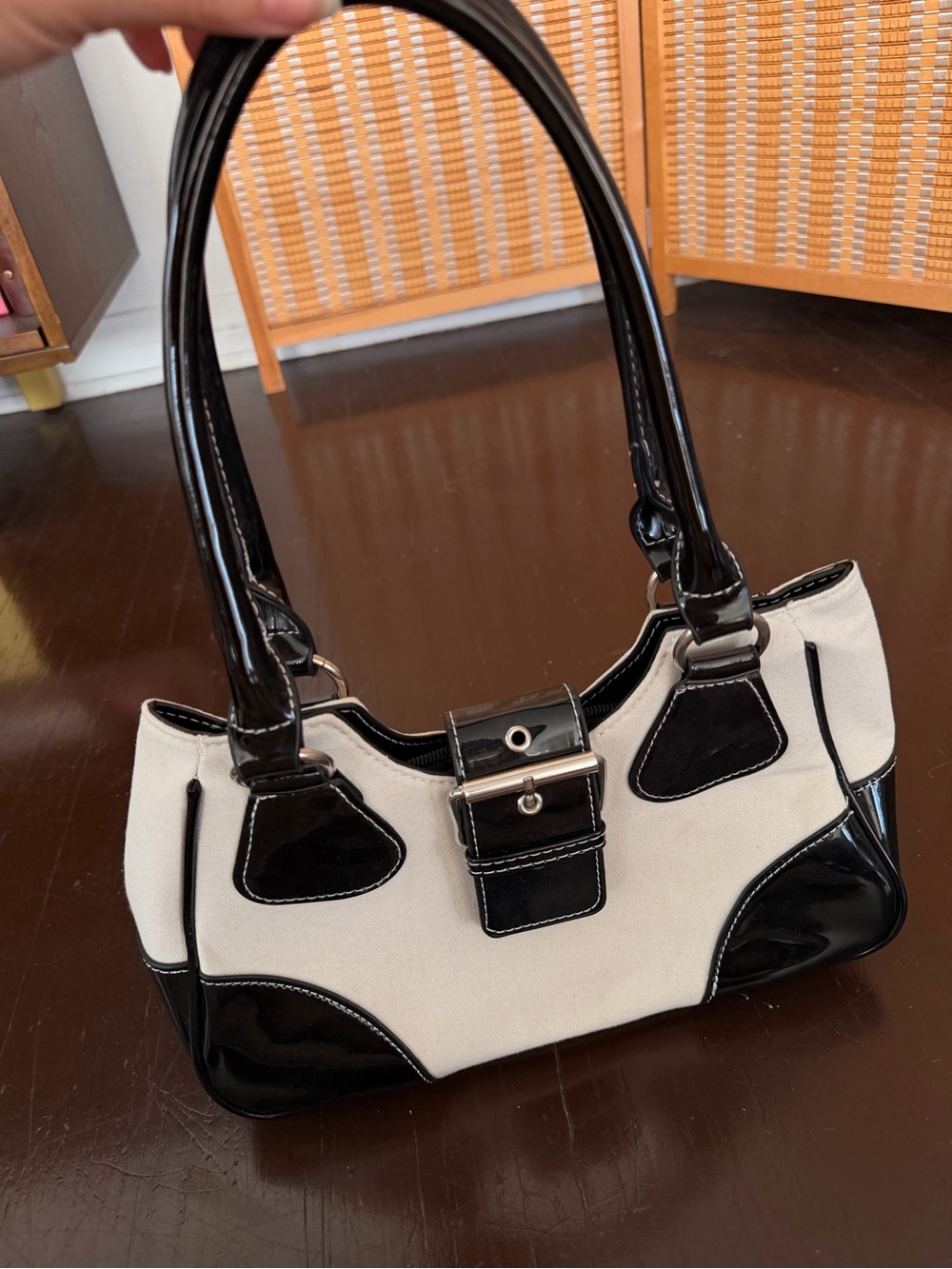 Chic Two-Tone Black and Cream Shoulder Bag